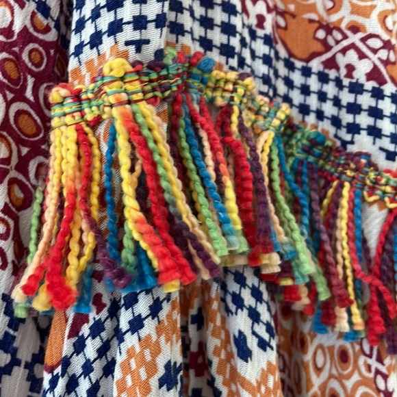 VELZERA tunic dress size XL red blue yellow beach coverup fringe - Picture 6 of 9